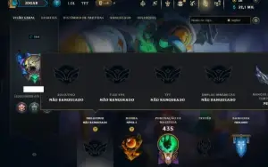 Unranked com 150 Champs e 185 Skins ( MID / TOP / JG )