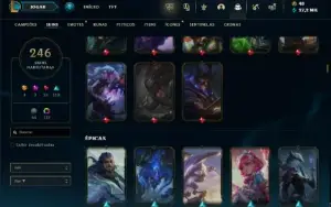 Ouro 3 com TODOS os champs e 246 Skins + 113 Cromas
