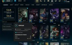 Ouro 3 com TODOS os champs e 246 Skins + 113 Cromas