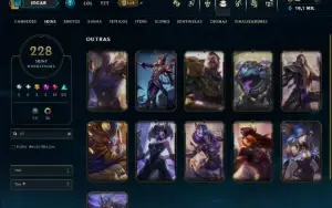 Ouro 1 com TODOS os Champs e 228 Skins ( JG / MID / ADC )