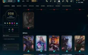 Ouro 1 com TODOS os Champs e 228 Skins ( JG / MID / ADC )