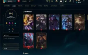Platina 4 com 120 Champs e 94 Skins + 2 Prestigios da Ahri