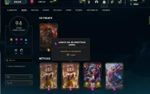 Platina 4 com 120 Champs e 94 Skins + 2 Prestigios da Ahri