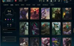 Platina 4 com 120 Champs e 94 Skins + 2 Prestigios da Ahri