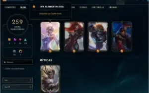 Conta de lol 260 skins, elo anterior plat 3