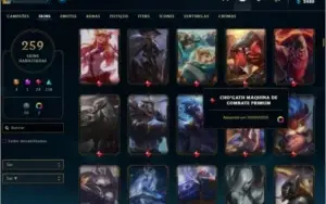 Conta de lol 260 skins, elo anterior plat 3