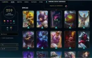 Conta de lol 260 skins, elo anterior plat 3