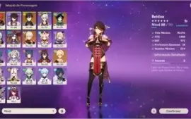 Conta com Zhongli, Venti, Diluc, Mona e Kazuha. AR51