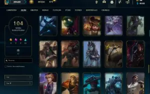 Unranked com 150 Champs e 104 Skins