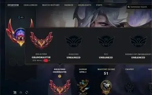 Conta LoL GM (grão-mestre) 600+ PDL com dia stackado (BR)