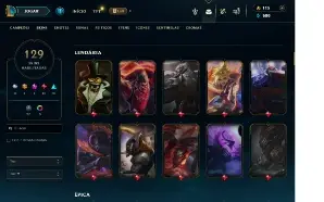 Conta league of legends 129 skins faltando 3 campeões