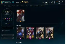 Conta league of legends 129 skins faltando 3 campeões