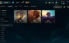 Conta league of legends 129 skins faltando 3 campeões