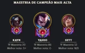 conta lol unranked lvl 535 900k de maestria yasuo 109 skins
