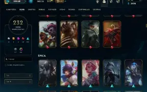 Ouro 4 com TODOS os champs e 232 Skins ( MAIN ADC )