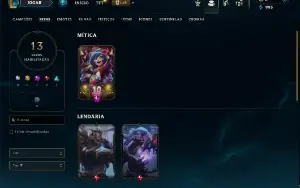 Unranked com 40 Champs e 13 Skins + 5 espolios