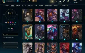 Unranked com TODOS os champs e 161 Skins ( Nivel 490 )