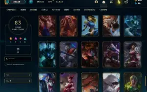Conta unranked (ex bronze) com 120 Champs e 83 Skins
