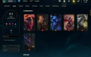 Conta unranked (ex bronze) com 120 Champs e 83 Skins