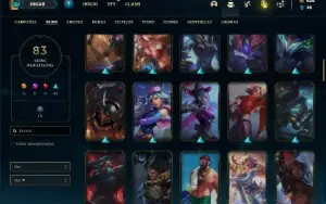 Conta unranked (ex bronze) com 120 Champs e 83 Skins