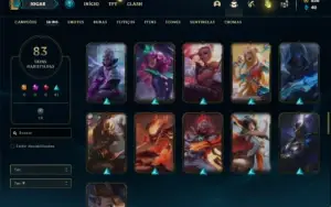 Conta unranked (ex bronze) com 120 Champs e 83 Skins