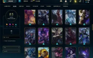 Conta unranked (ex bronze) com 120 Champs e 83 Skins