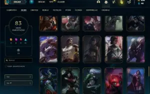 Conta unranked (ex bronze) com 120 Champs e 83 Skins