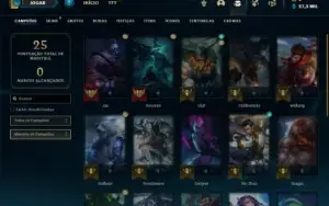 Conta diamante 3 com 25 Champs e 1 Skin + 35 Fragmentos