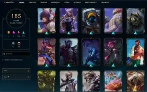 Conta LOL Platina 22K BP Todos os Champs + 185 Skins
