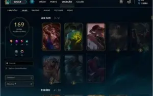 Conta League of Legends 130 champs e 169 skins Ouro 1