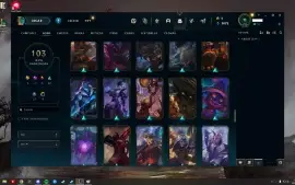 Conta lol falta 13 campeões, 113 skins, recompensa gratis...