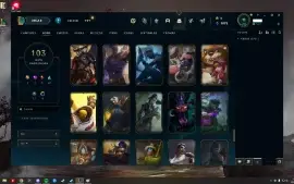 Conta lol falta 13 campeões, 113 skins, recompensa gratis...