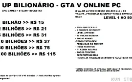 UP GTA ONLINE PC │5 BILHÕES │ LVL 8000 │MELHOR PREÇO DA DFG