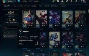 Conta Unranked com TODOS os champs e 160 Skins + 900k yasuo