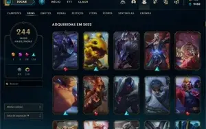 CONTA LOL COM 244 SKINS E 1100 EMBLEMAS NO PASSE