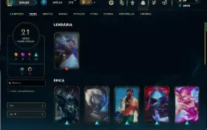 Unranked com 65 Champs e 21 Skins