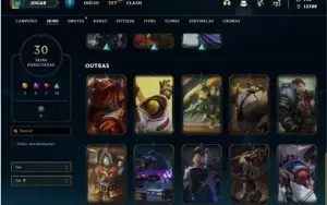 Conta platina 1 com 70 Champs e 30 Skins + 2 Fragmentos
