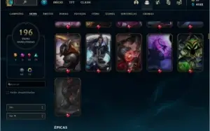 Conta League of Legends unranked, lv 199, 196 skins