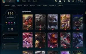 Conta League of Legends unranked, lv 199, 196 skins