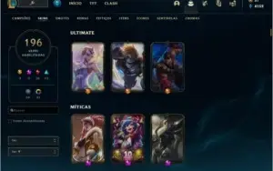 Conta League of Legends unranked, lv 199, 196 skins