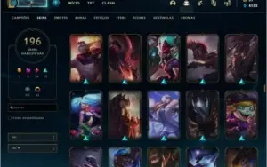 Conta League of Legends unranked, lv 199, 196 skins
