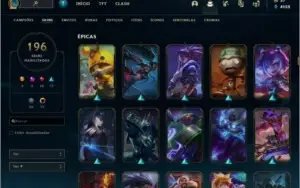 Conta League of Legends unranked, lv 199, 196 skins