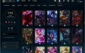 Conta League of Legends unranked, lv 199, 196 skins