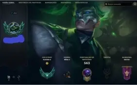 Conta de lol LVL 450+, com 171, elo platina 2 com 9 vitorias