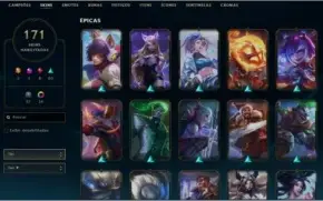 Conta de lol LVL 450+, com 171, elo platina 2 com 9 vitorias