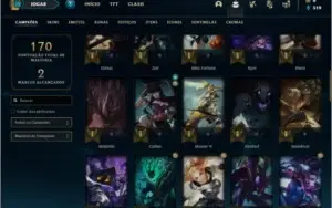 Conta bronze 1 com 26 skins e 64 champs
