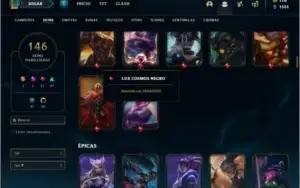 Conta platina 4 (MAIN SUP), com 141 champs e 146 skins