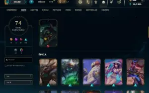 Unranked com 90 Champs e 74 Skins