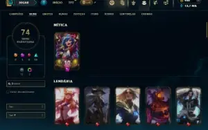 Unranked com 90 Champs e 74 Skins