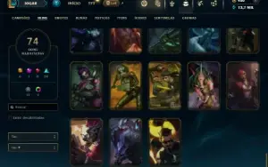 Unranked com 90 Champs e 74 Skins
